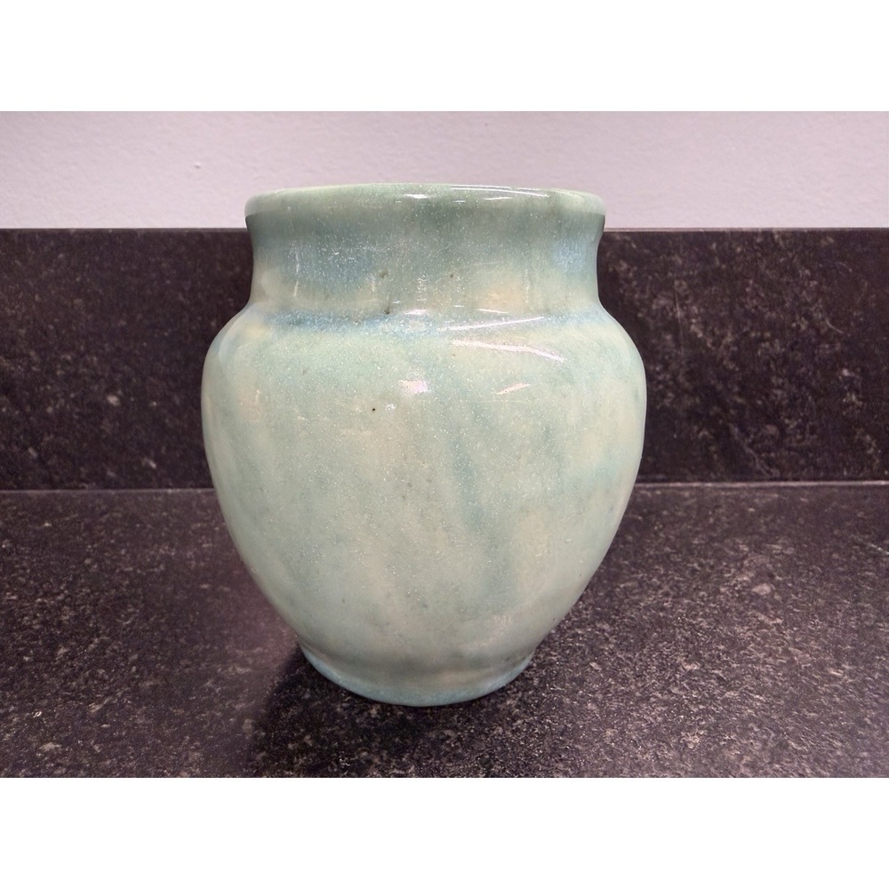 1936 Pisgah Forest Art Pottery 4" Vase Turquoise Rose Glaze Walter Stephen As-Is